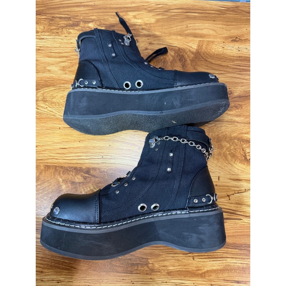 Demonia Emily Black Platform Boots Studded Chain Goth Punk Women's 8 - Picture 8 of 10